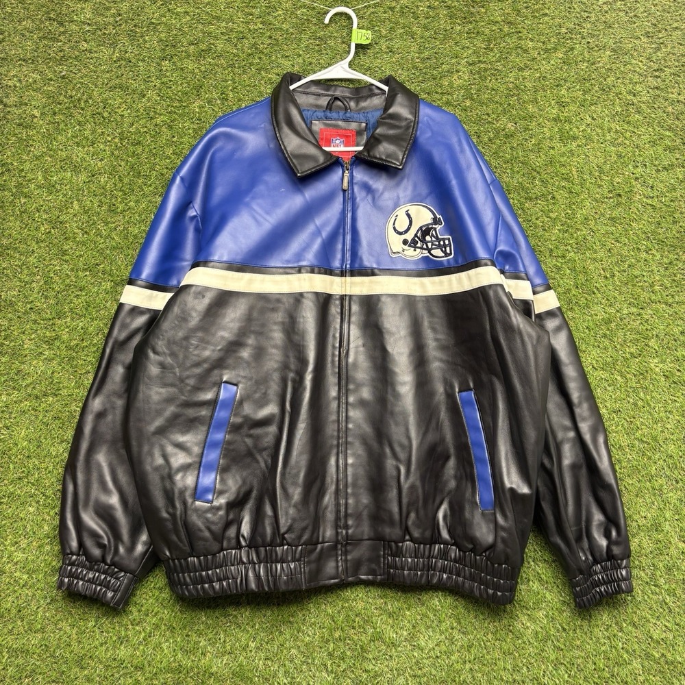 Vintage Indianapolis Colts Leather Jacket Mens 2XL Black NFL Football Bomber
